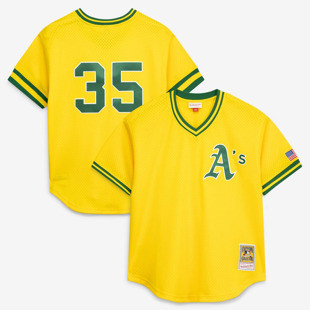 Athletics Mitchell & Ness Yellow Authentic MLB baseball jersey