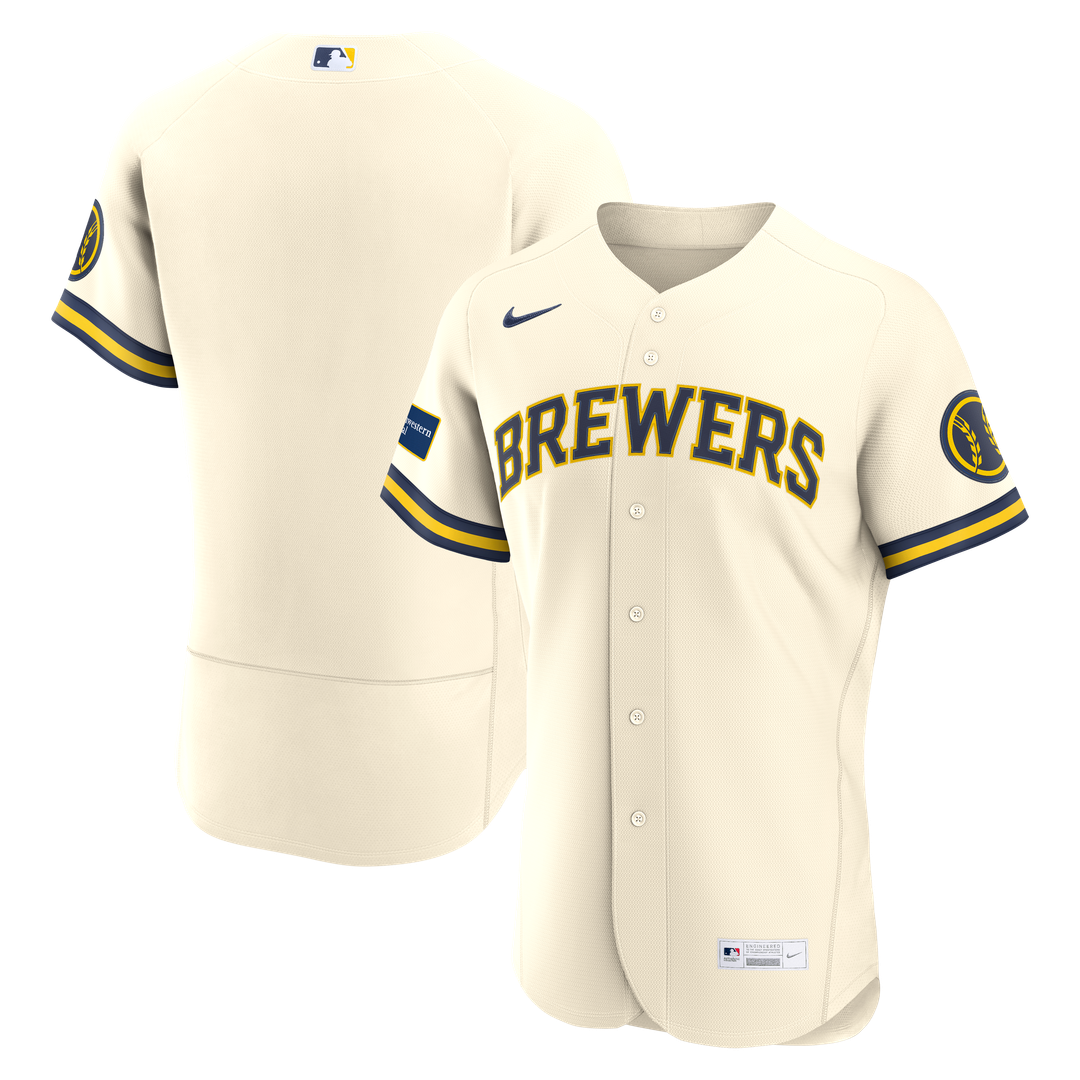 Milwaukee Brewers Nike Cream Authentic MLB baseball jersey